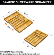 HOMESTEAD Drawer Organizer Kitchen Utensils - Silverware Drawer Organizer Tray, Bamboo Drawer Dividers Expandable for Kitchen, Bedroom, Office and Cosmetics 8-10 Compartments